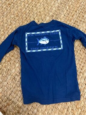 Southern Tide Navy Long Sleeve Shirt with Back Skipjack Graphic